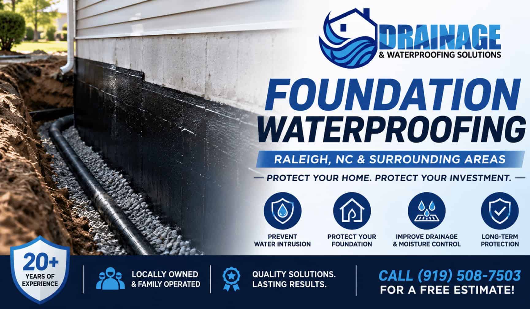 Foundation waterproofing Raleigh NC by Drainage & Waterproofing Solutions LLC
