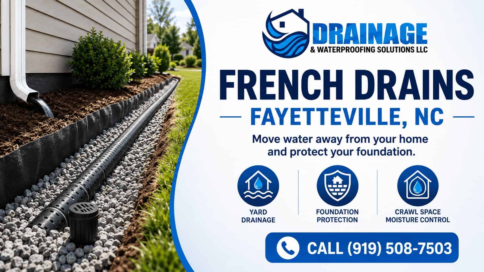 French drains Fayetteville NC by Drainage & Waterproofing Solutions LLC
