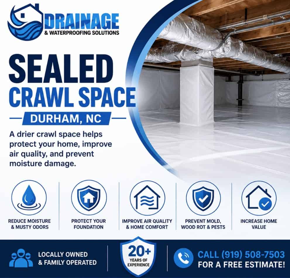 Sealed crawl space Durham NC by Drainage & Waterproofing Solutions LLC